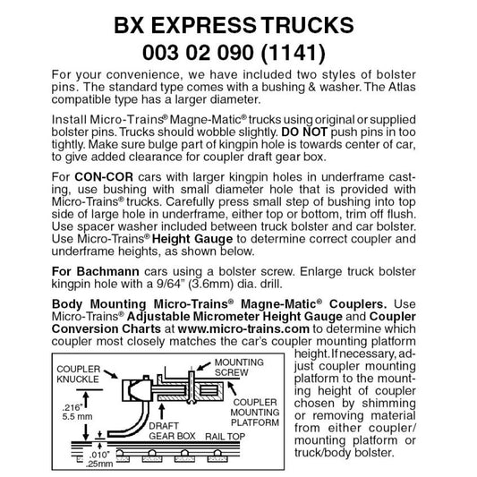 BX Express Trucks w/o couplers 1 pr (1141)