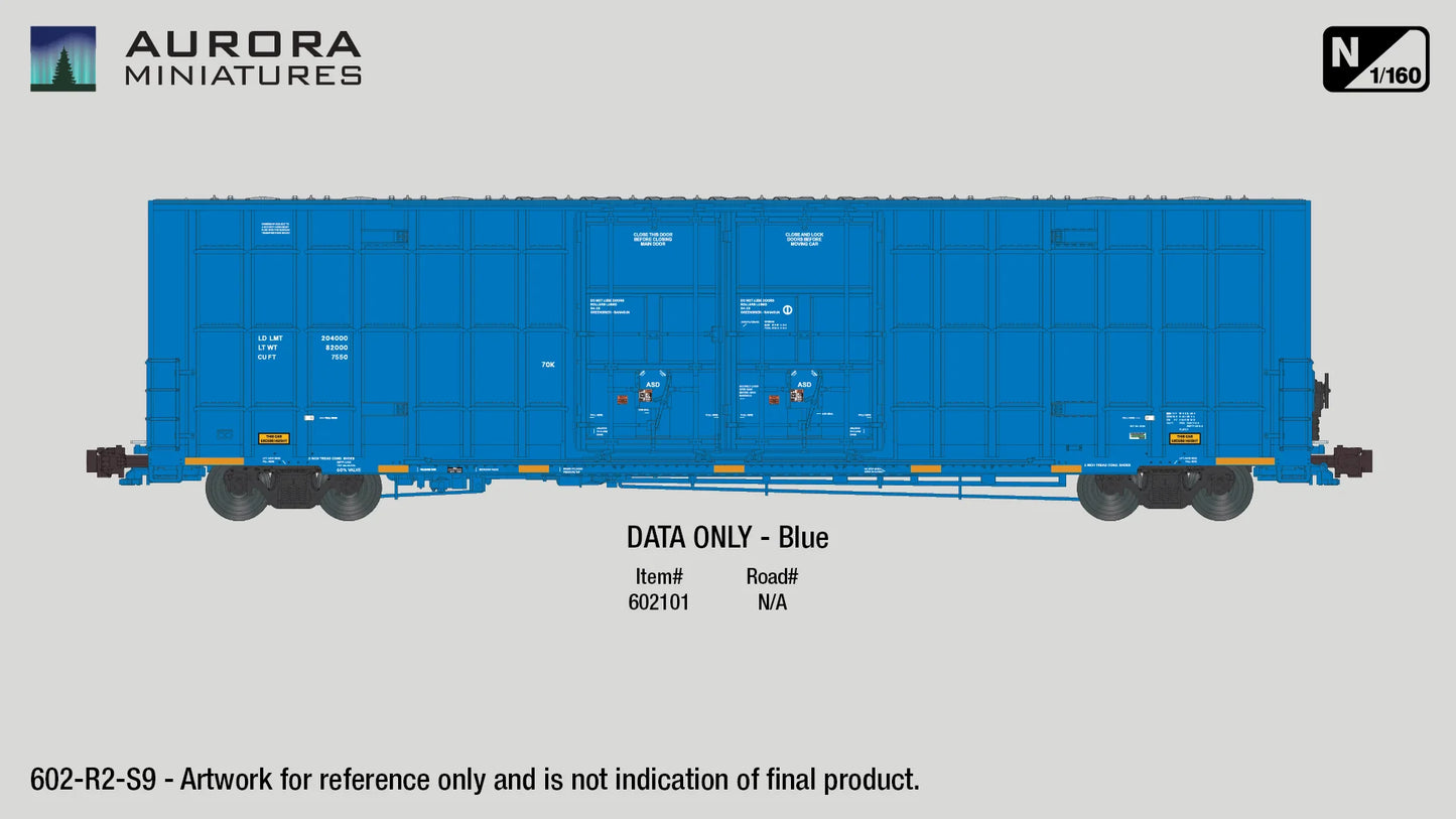 Greenbrier 7550 cf 60’ Plate F Boxcar (2nd Run) - DATA ONLY Blue - N Scale