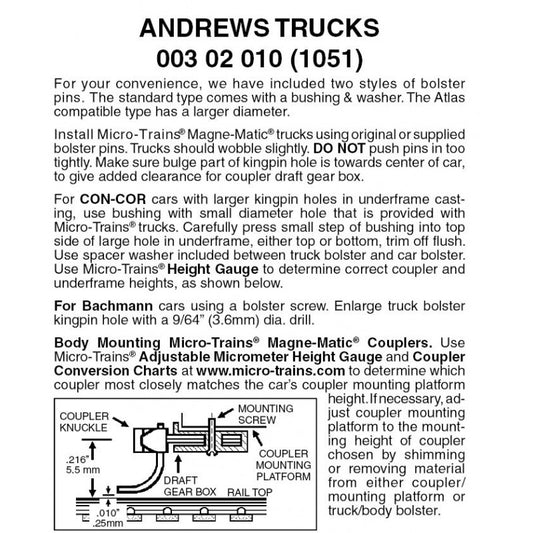 Andrews Trucks w/o couplers 1 pr (1051)