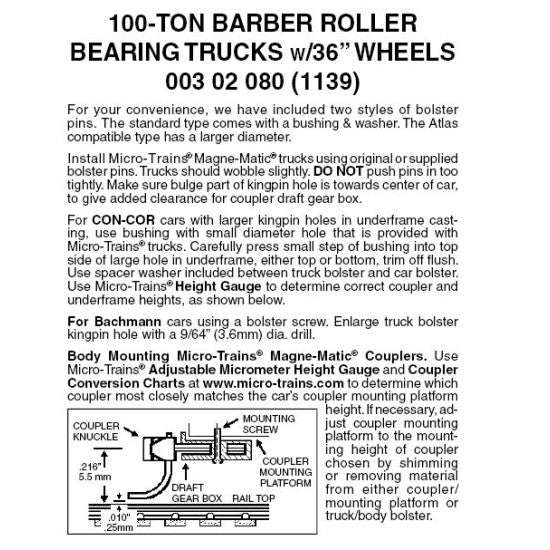 100-Ton Barber Roller Bearing Truck (1139)(1pr)