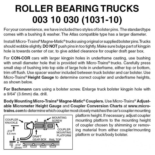 Roller Bearing Trucks w/o couplers 10pr (1031-10)