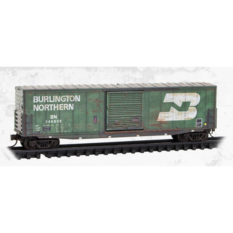 N SCALE MICRO-TRAINS 50' SINGLE DOOR BOX CAR WEATHERED BURLINGTON NORTHERN #246038