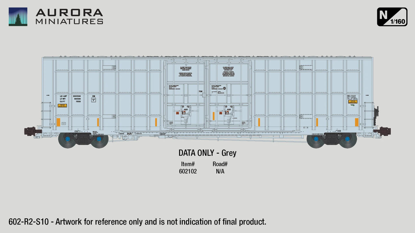 Greenbrier 7550 cf 60’ Plate F Boxcar (2nd Run) - DATA ONLY Grey - N Scale