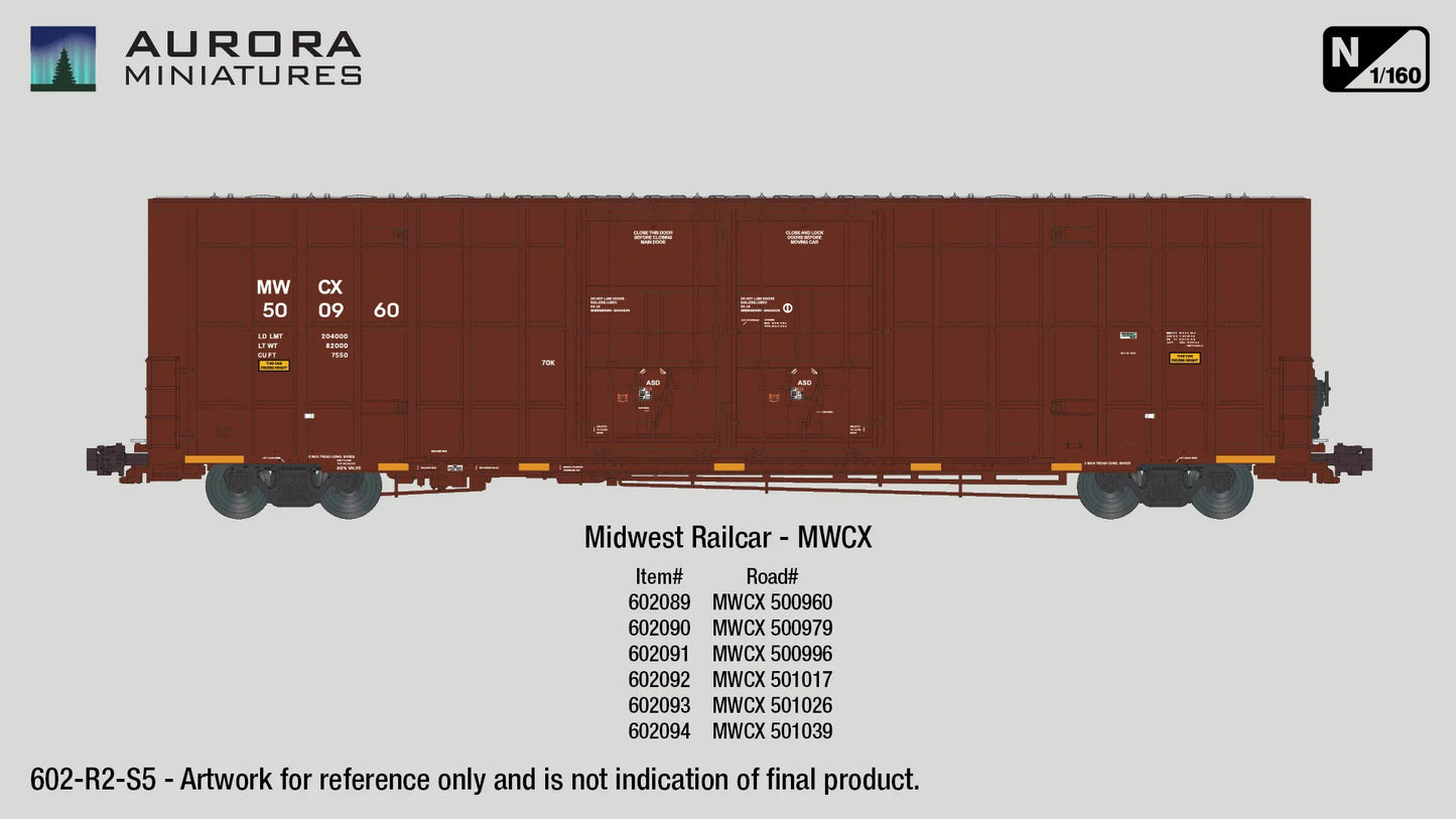Greenbrier 7550 cf 60’ Plate F Boxcar (2nd Run) - Midwest Railcar (MWCX) - N Scale