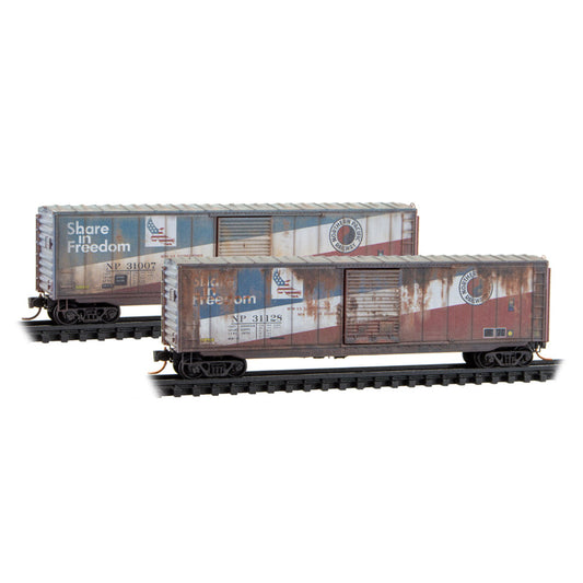 N Burlington Northern ex-Northern Pacific “Share in Freedom” Weathered 2-Pack